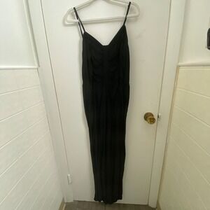 Aeropostale Womens Black Ruched Smocked Back Wide Leg Jumpsuit Size L